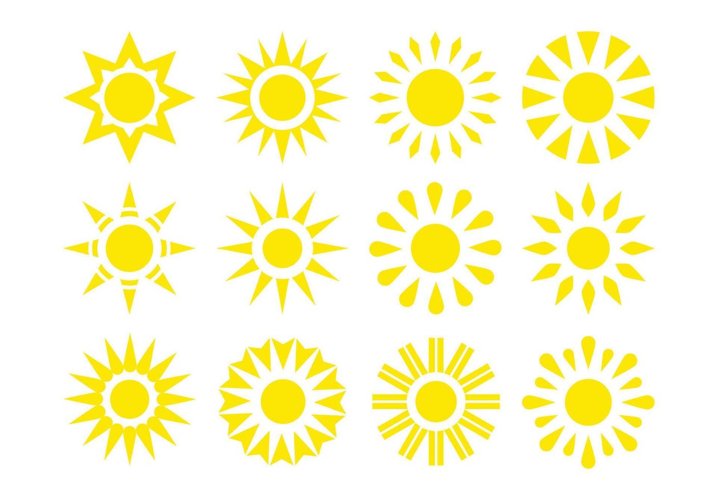 ensemble de conception d'icônes de soleil jaune vecteur