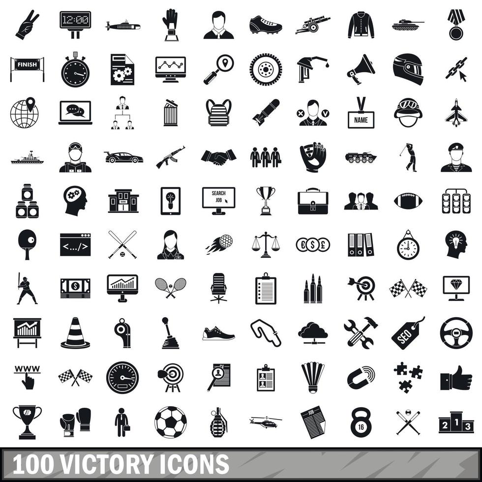 Ensemble de 100 icônes de victoire, style simple vecteur