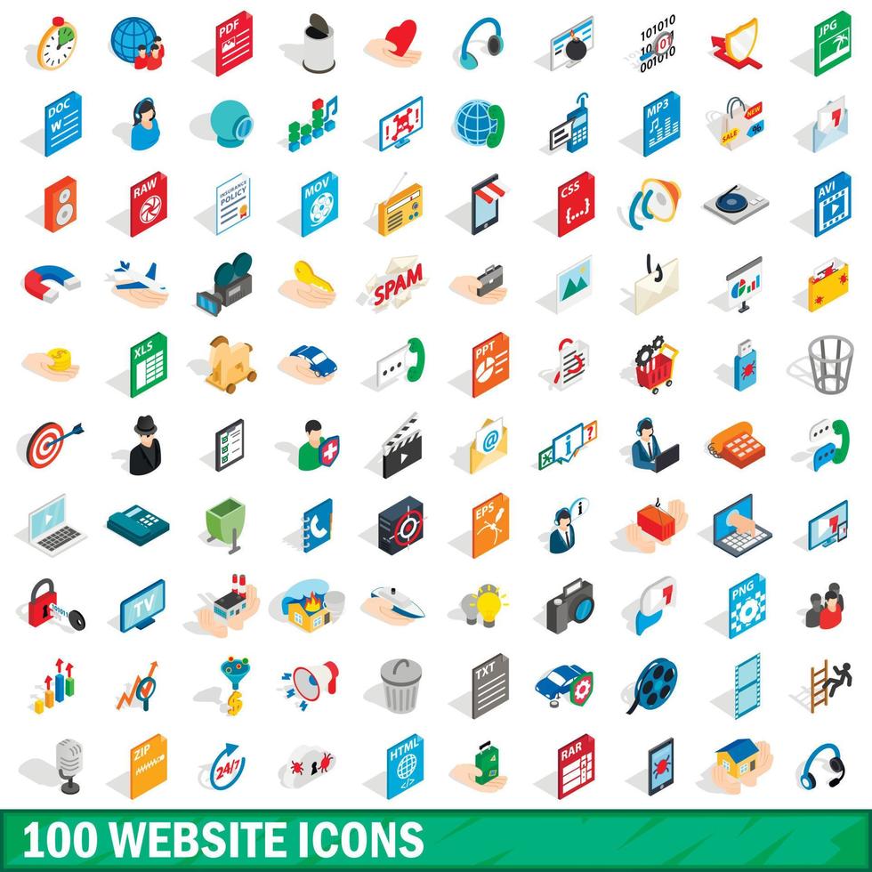 Ensemble de 100 icônes de site Web, style 3d isométrique vecteur