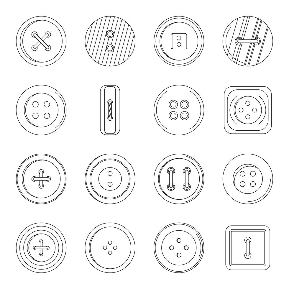 jeu d'icônes de boutons de vêtements, style de contour vecteur