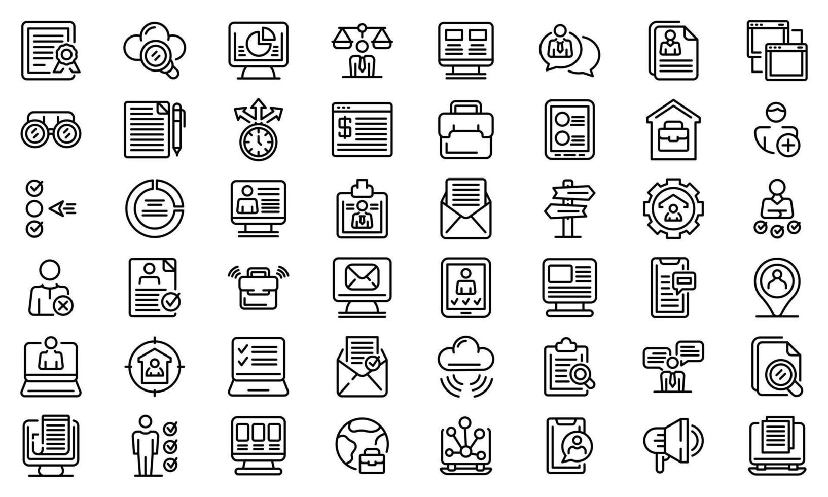 jeu d'icônes de recherche d'emploi en ligne, style de contour vecteur