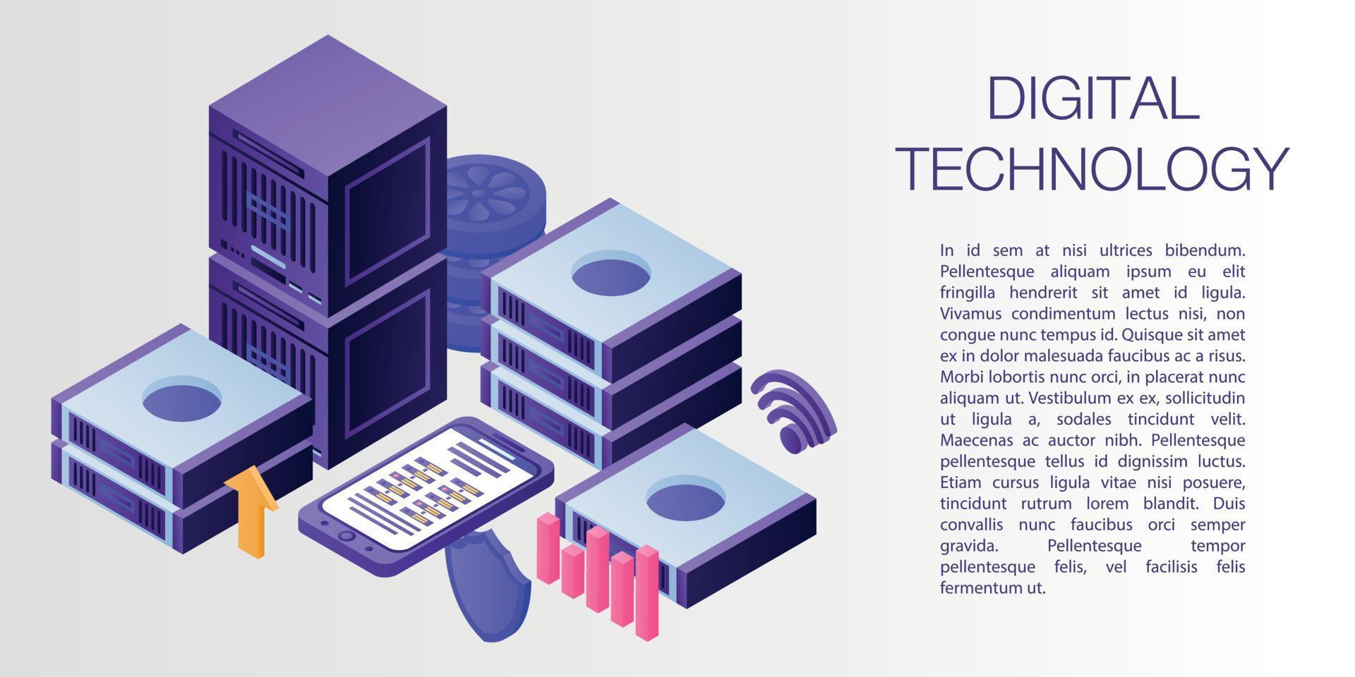 bannière de concept de technologie numérique, style isométrique vecteur