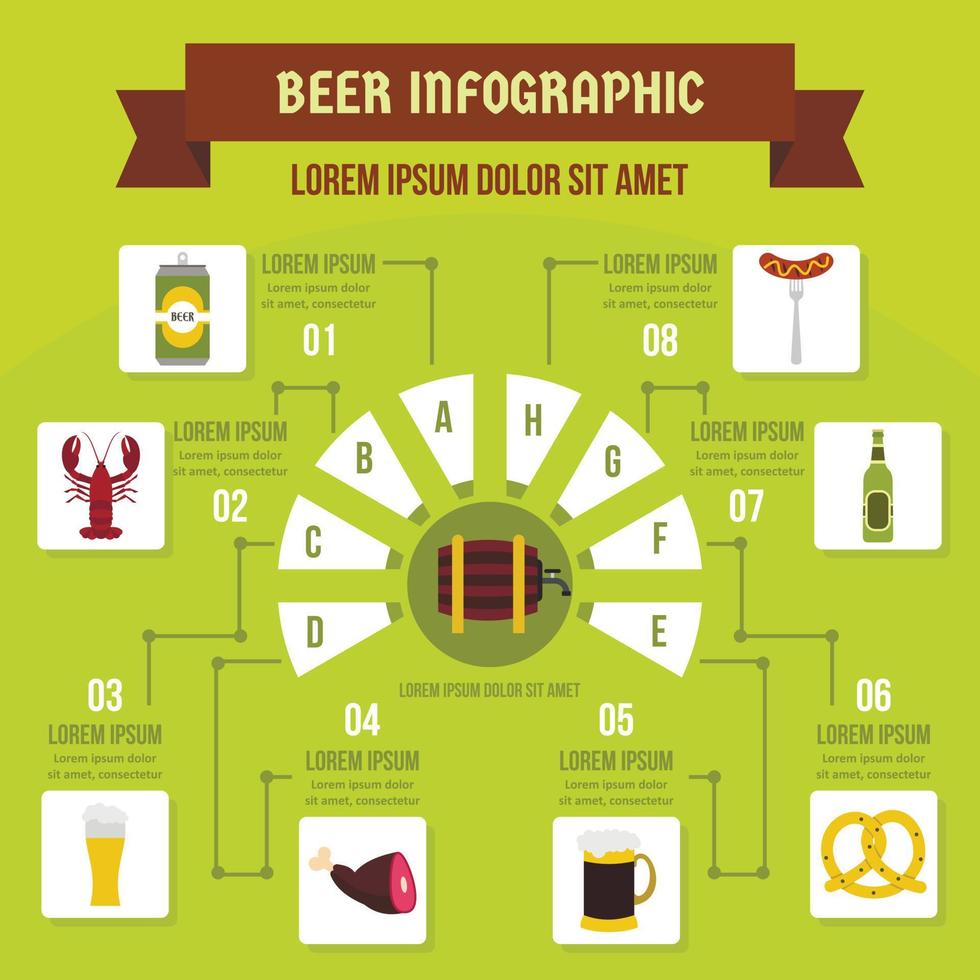 concept d'infographie de bière, style plat vecteur