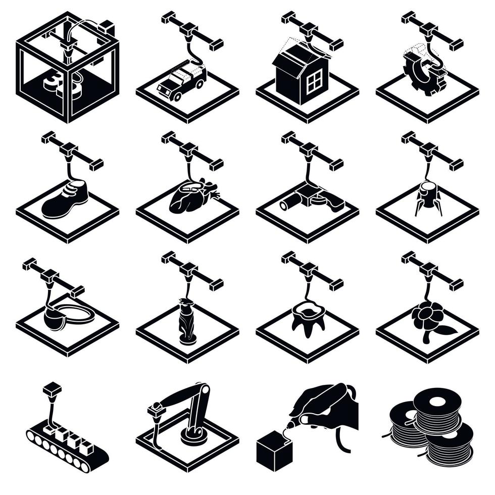 Ensemble d'icônes d'impression 3d, style simple vecteur