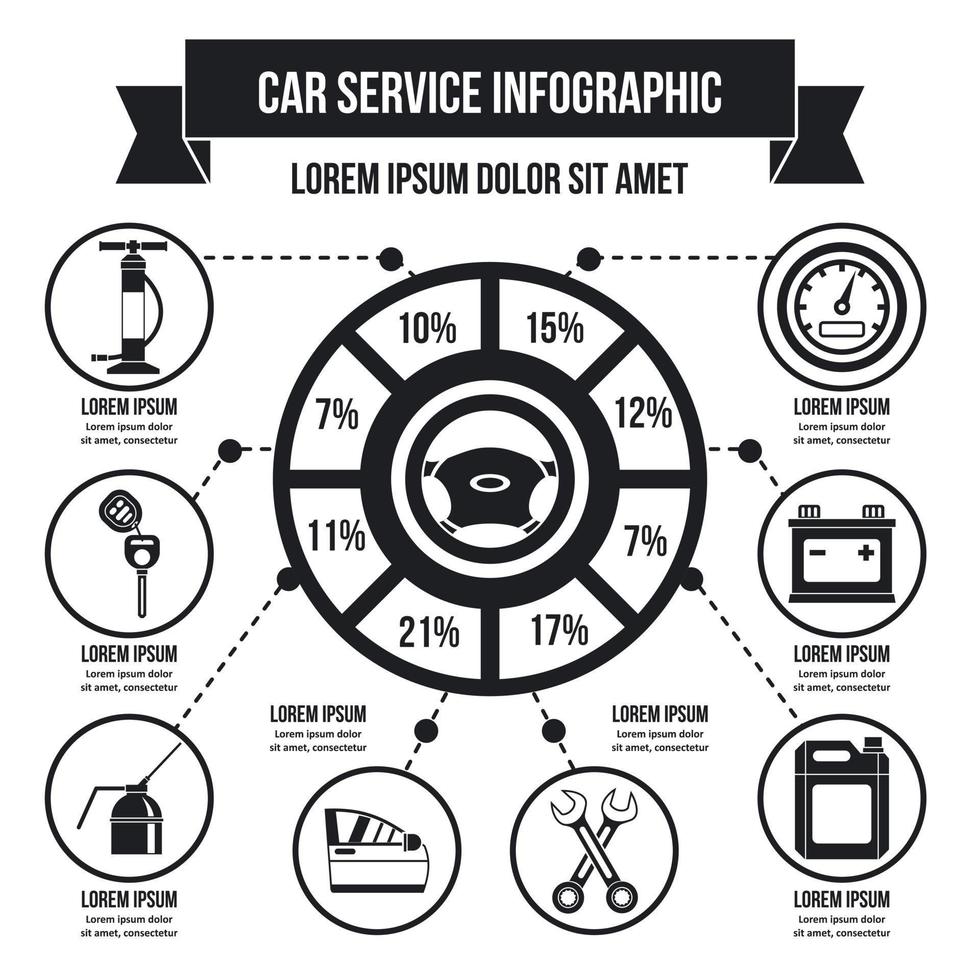 concept d'infographie de service de voiture, style simple vecteur