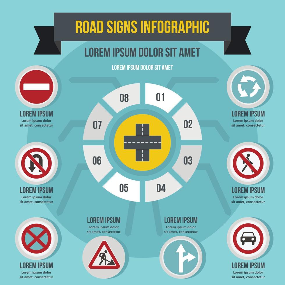 concept d'infographie de signalisation routière, style plat vecteur