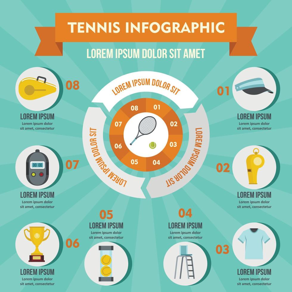 concept d'infographie de tennis, style plat vecteur