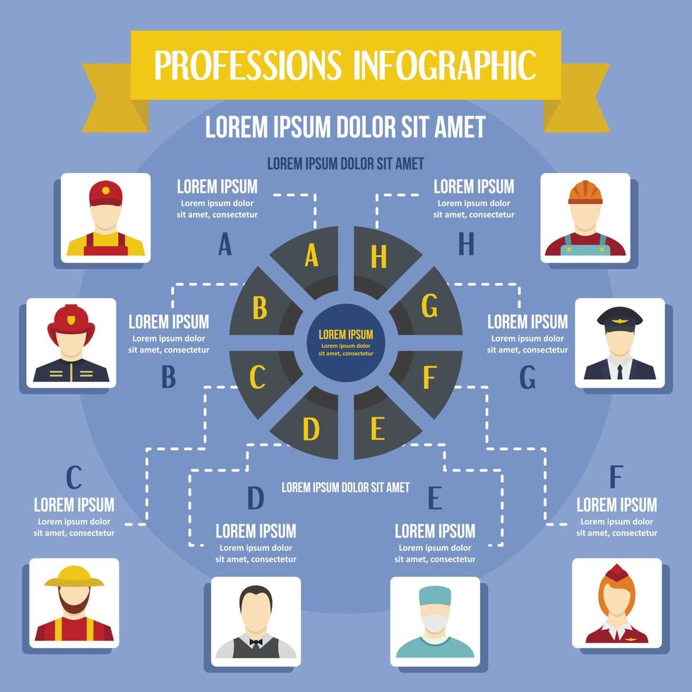 concept d'infographie de professions, style plat vecteur