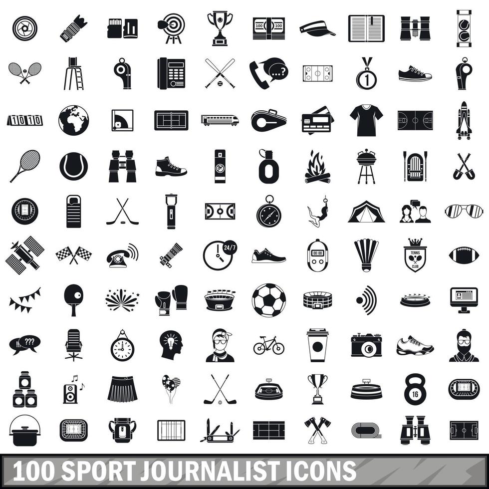 Ensemble de 100 icônes de journaliste sportif, style simple vecteur