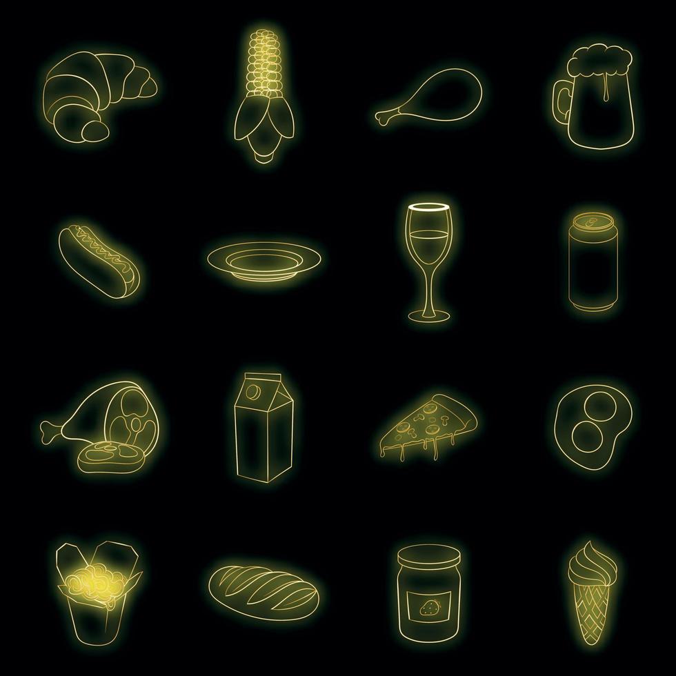icônes de nourriture définies vecteur néon
