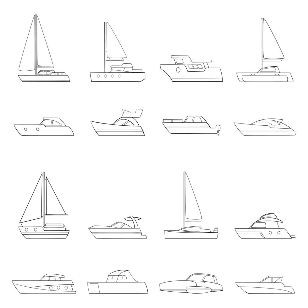 aperçu de l'ensemble d'icônes de yachts vecteur