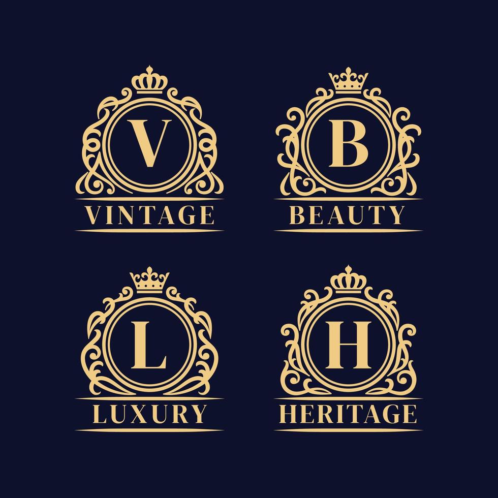 ensemble de cadres d'ornement victorien dessinés à la main insigne de logo de luxe vintage vecteur