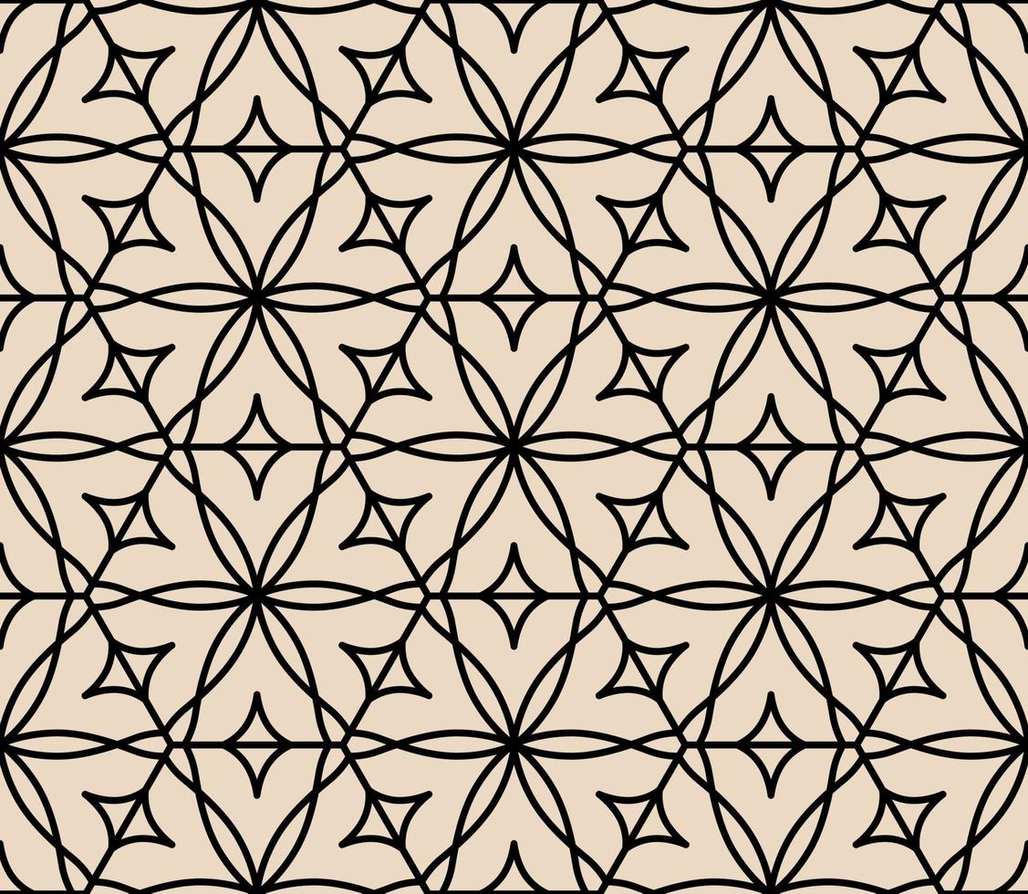 motif géométrique vintage avec ligne noire sur fond beige. papier peint rétro art déco pour votre conception. ornement de carreaux avec des fleurs abstraites et des losanges. vecteur