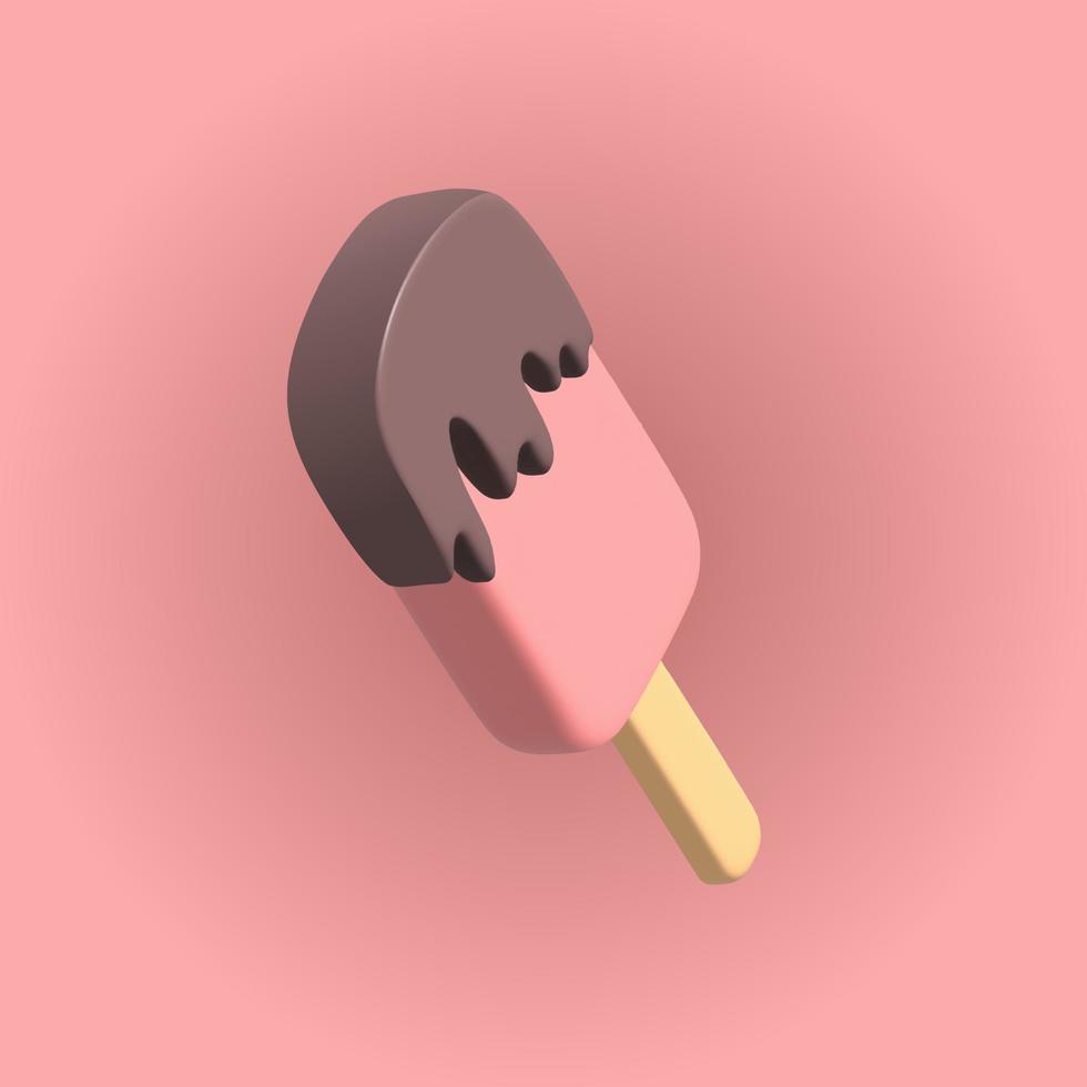 Crème glacée 3d avec icône chocolat isolée sur fond rose. illustration vectorielle de forme 3d. vecteur