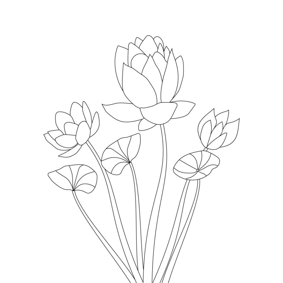 dessin au crayon de fleur de lotus pour enfants mignons coloriage sur fond d'illustration vecteur