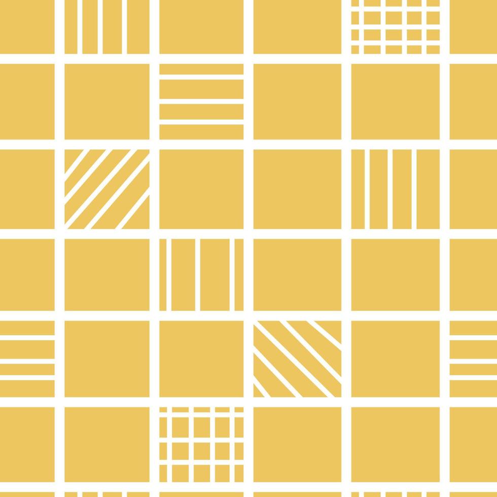 motif à carreaux sans couture avec style plat d'ornement géométrique décoratif, illustration vectorielle sur fond jaune. différentes lignes blanches, conception pour l'emballage et l'emballage vecteur