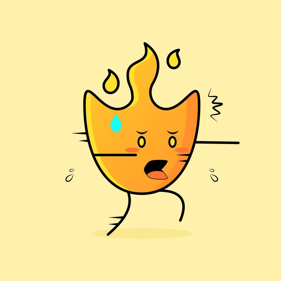 dessin animé mignon de feu avec expression effrayée et course. adapté aux logos, icônes, symboles ou mascottes vecteur