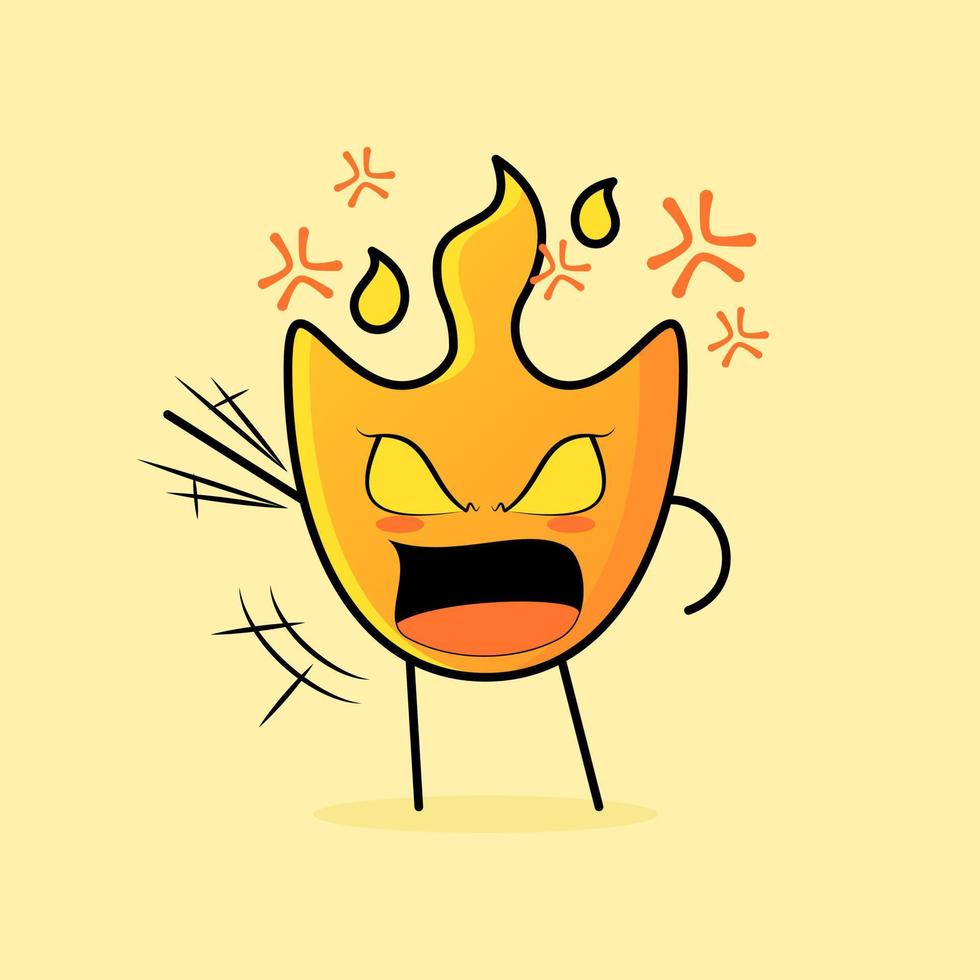 dessin animé mignon de feu avec une expression très en colère. bouche ouverte, poignée de main et yeux exorbités. adapté aux logos, icônes, symboles ou mascottes vecteur