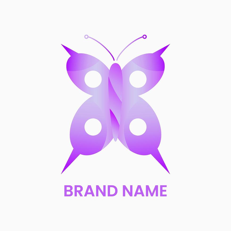 logo papillon. moderne, dégradé, violet et élégant. adapté aux icônes, symboles et signes du logo vecteur