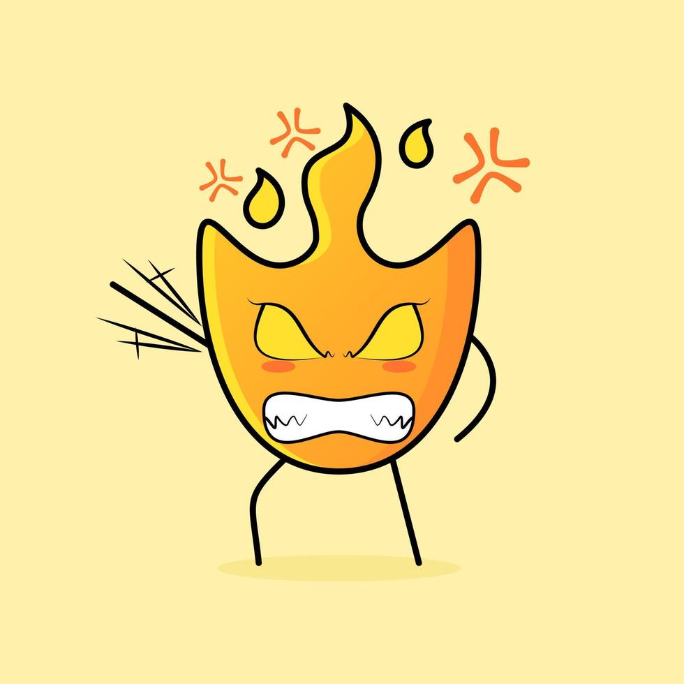 dessin animé mignon de feu avec une expression très en colère. tremblement de la main, yeux exorbités et sourire des dents. adapté aux logos, icônes, symboles ou mascottes vecteur