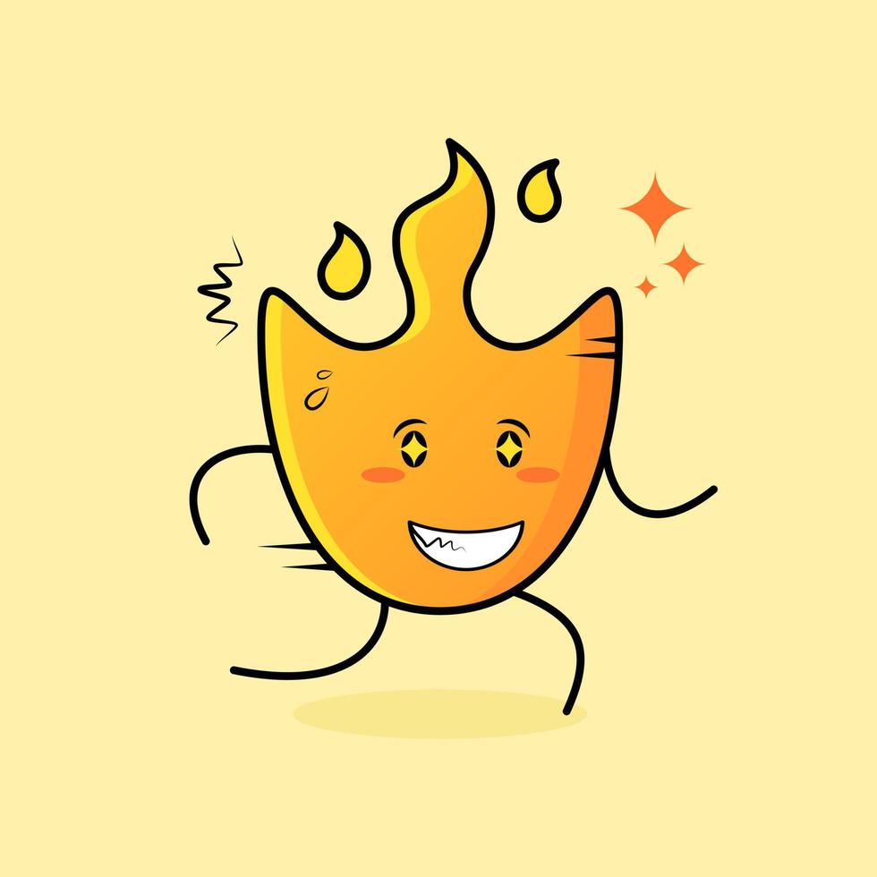 dessin animé mignon de feu avec une expression heureuse. yeux pétillants, sourire et courir. adapté aux logos, icônes, symboles ou mascottes vecteur