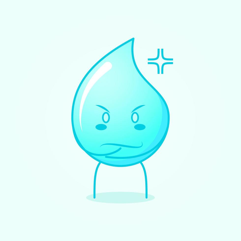 dessin animé mignon de l'eau avec une expression de colère. une main sur le menton. Bleu et blanc. adapté aux logos, icônes, symboles ou mascottes vecteur