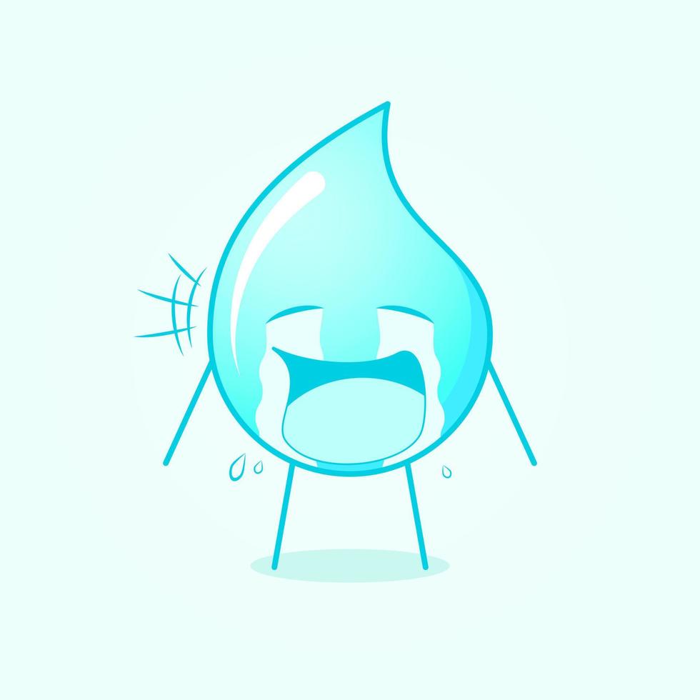 dessin animé mignon d'eau avec une expression de pleurs, des larmes et la bouche ouverte. Bleu et blanc. adapté à l'émoticône, au logo, à la mascotte et au symbole vecteur