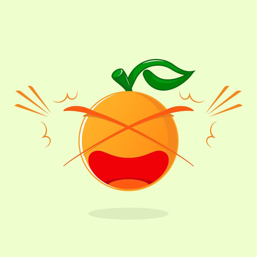 illustration de mascotte orange mignonne avec expression de choc. adapté au logo, à l'icône, au symbole, au design de t-shirt. vert, orange et blanc vecteur
