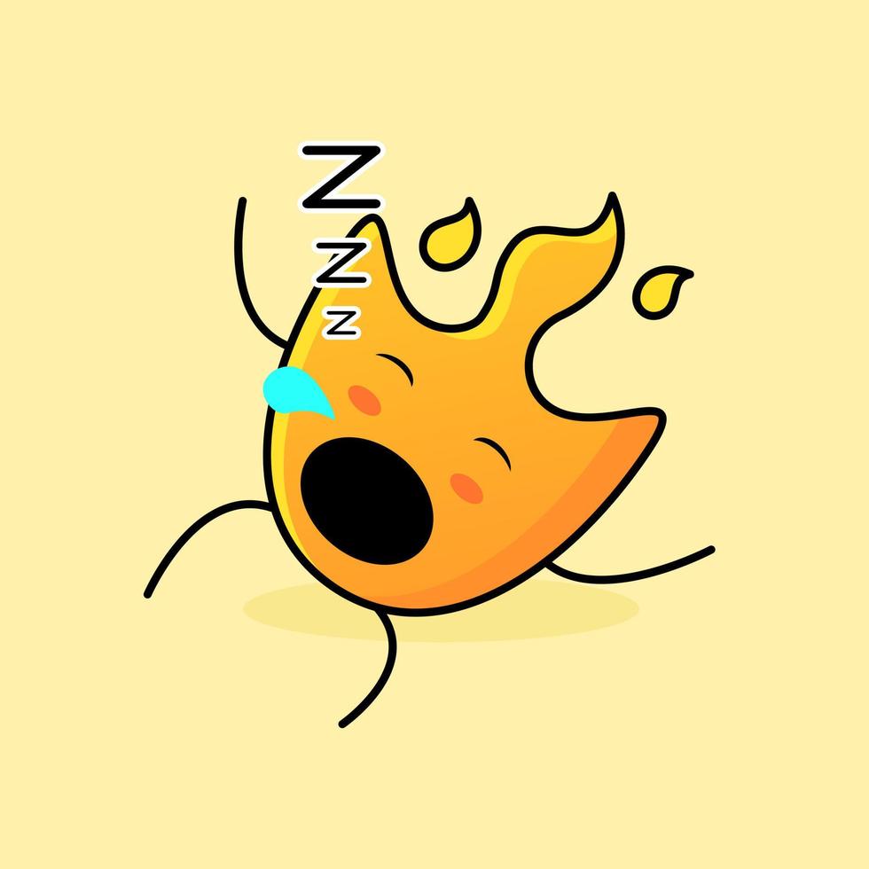 dessin animé mignon de feu avec l'expression du sommeil et se coucher. adapté aux logos, icônes, symboles ou mascottes vecteur