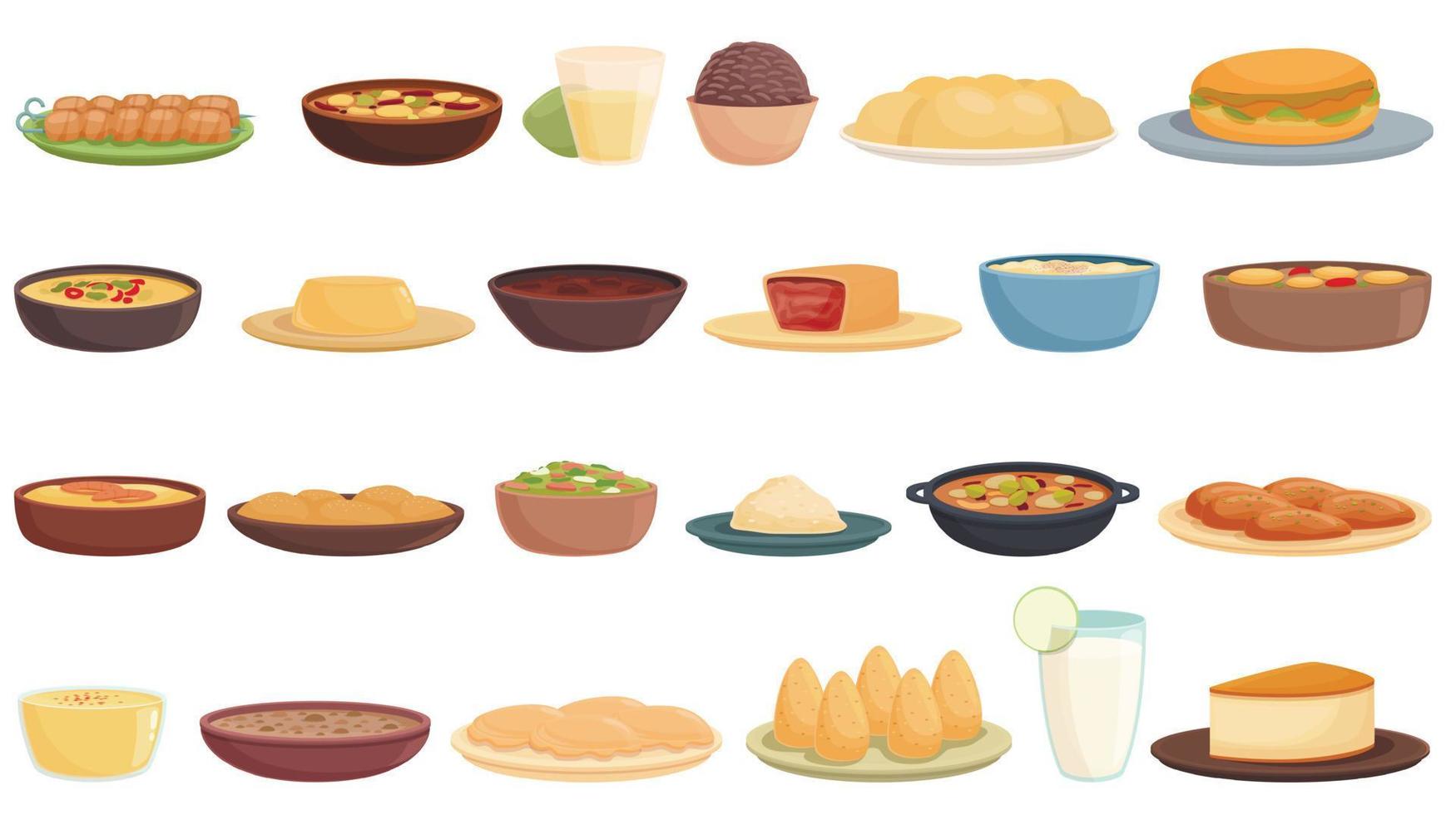 icônes culinaires brésiliennes définies vecteur de dessin animé. pain aux arancini