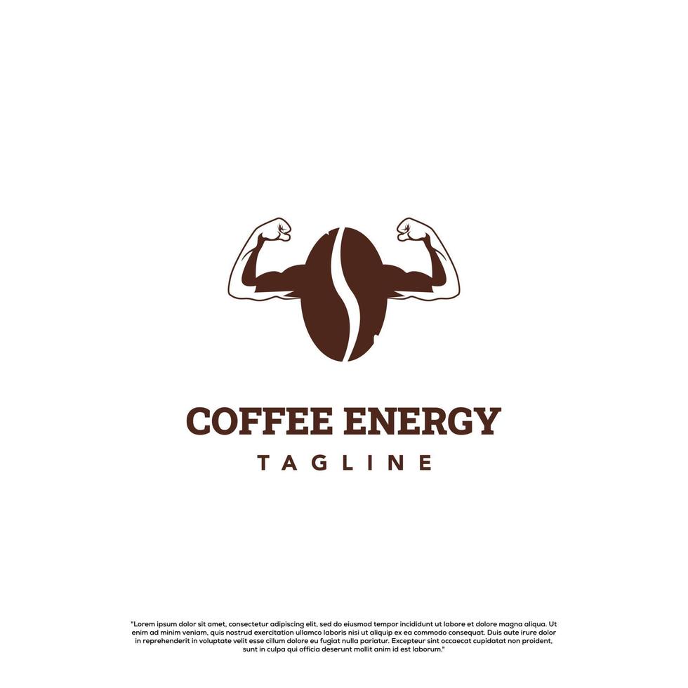 logo café fort, logo énergie café, grain de café avec concept moderne de conception de logo gros muscle vecteur