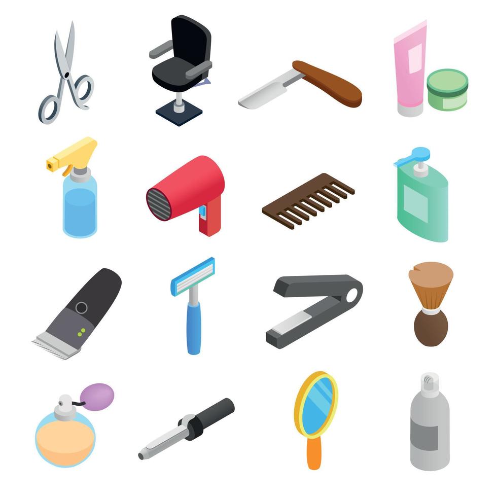 icônes 3d isométriques de salon de coiffure vecteur