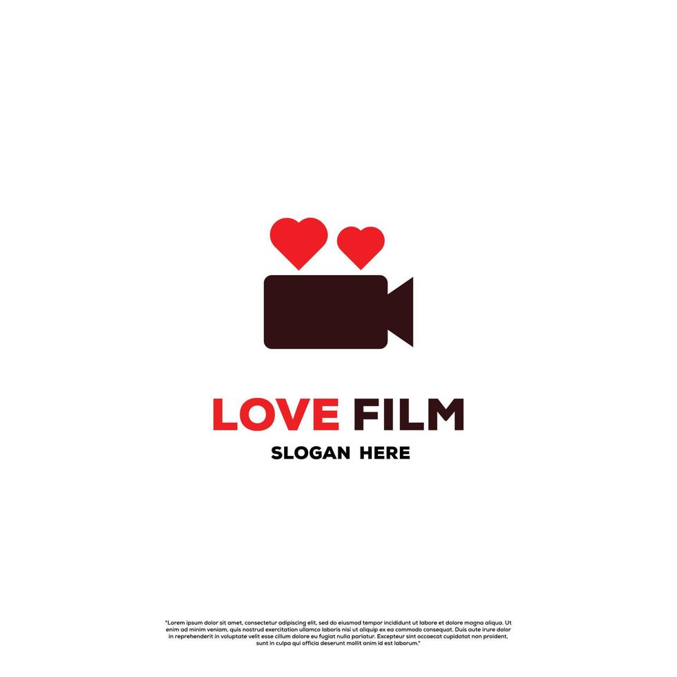 création de logo de film d'amour, projecteur avec modèle d'icône de logo d'icône d'amour vecteur