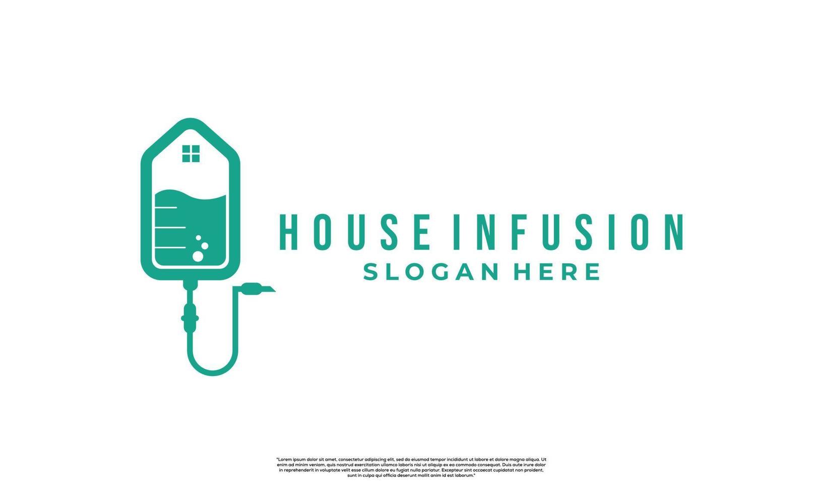 concept moderne de conception de logo de perfusion de maison. maison avec logo infusion vecteur