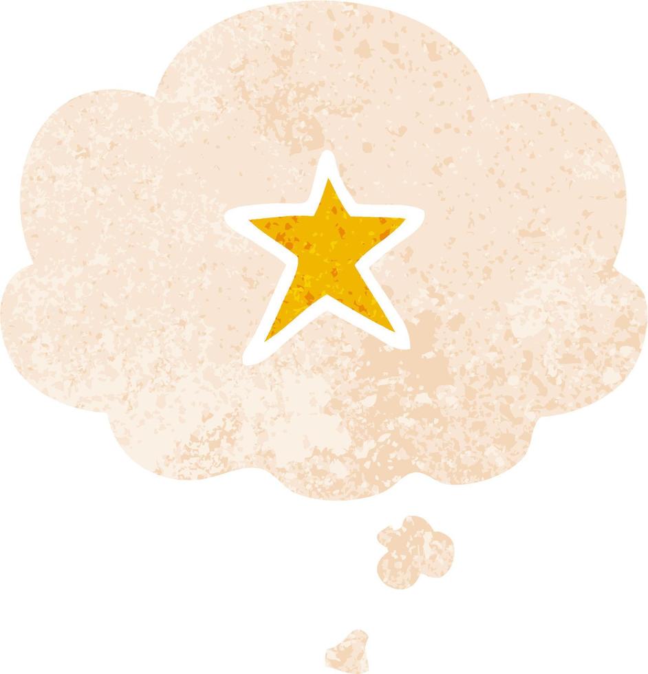 symbole d'étoile de dessin animé et bulle de pensée dans un style texturé rétro vecteur