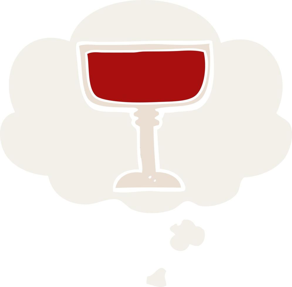 verre de vin de dessin animé et bulle de pensée dans un style rétro vecteur