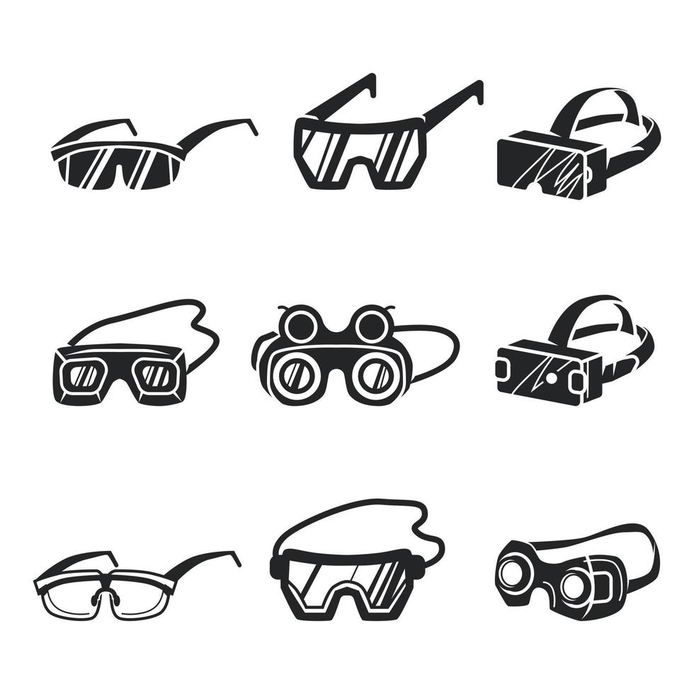 jeu d'icônes de lunettes, style simple vecteur