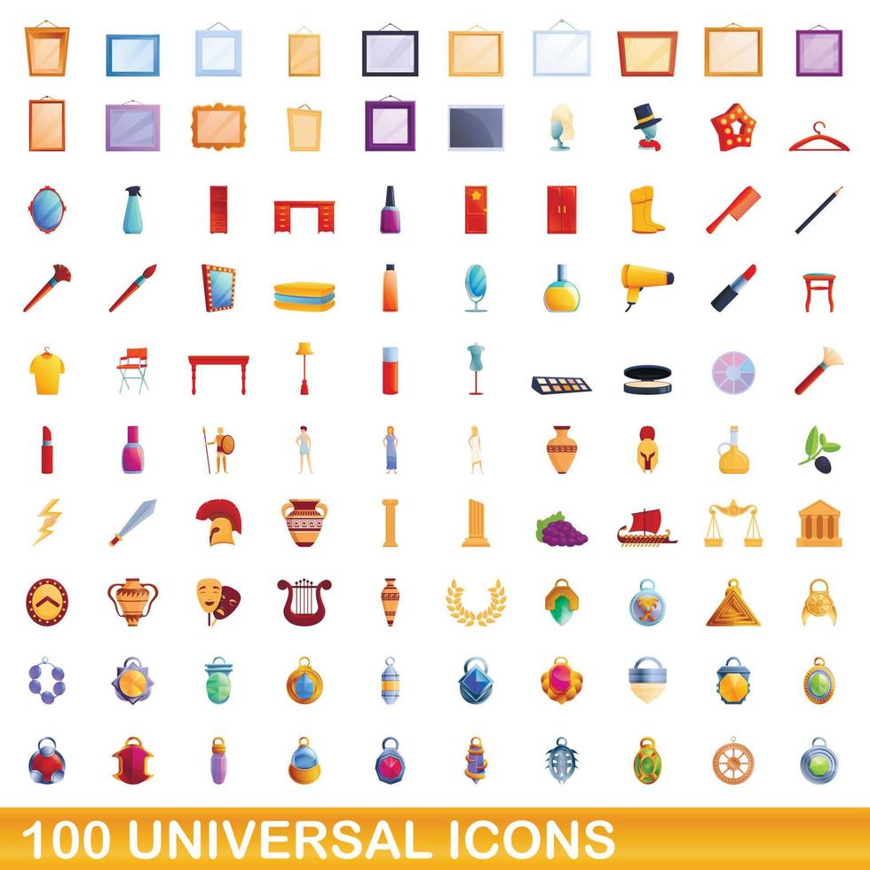 Ensemble de 100 icônes universelles, style dessin animé vecteur