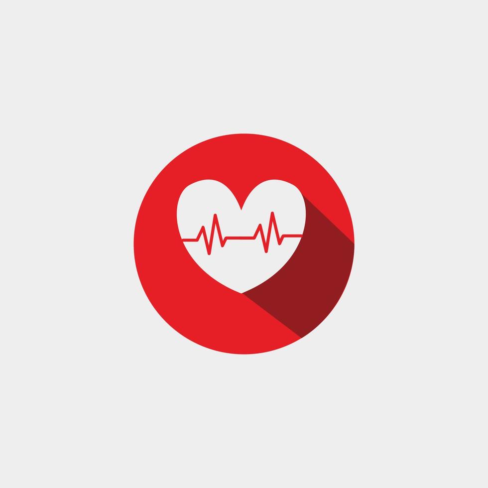 icône de coeur d'amour avec battement de coeur à l'intérieur sur le concept de logo de signe de cercle rouge vecteur