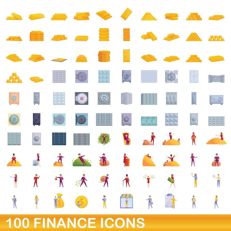 Ensemble de 100 icônes de finances, style dessin animé vecteur