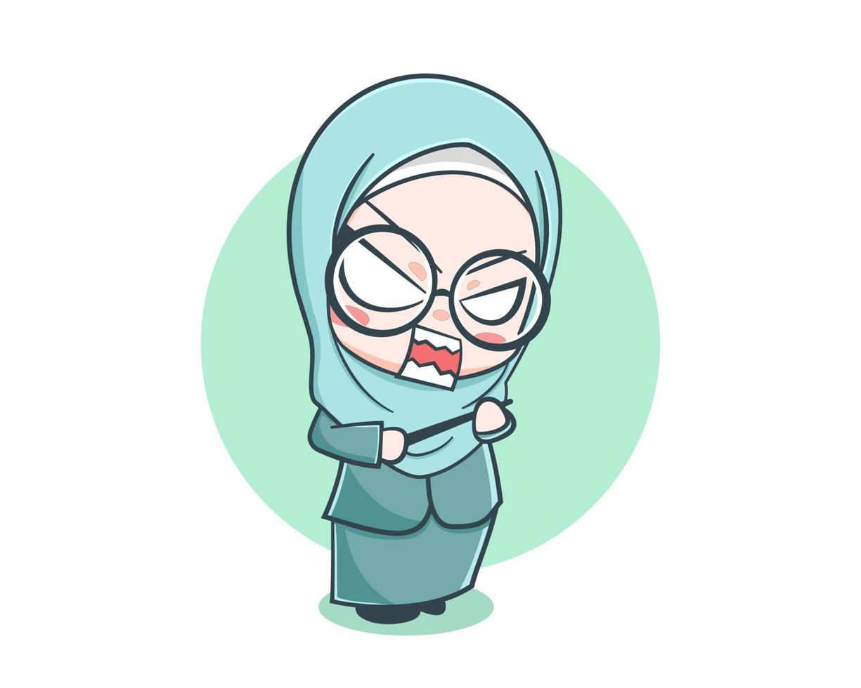 jolie enseignante musulmane avec un personnage de dessin animé d'expression en colère vecteur
