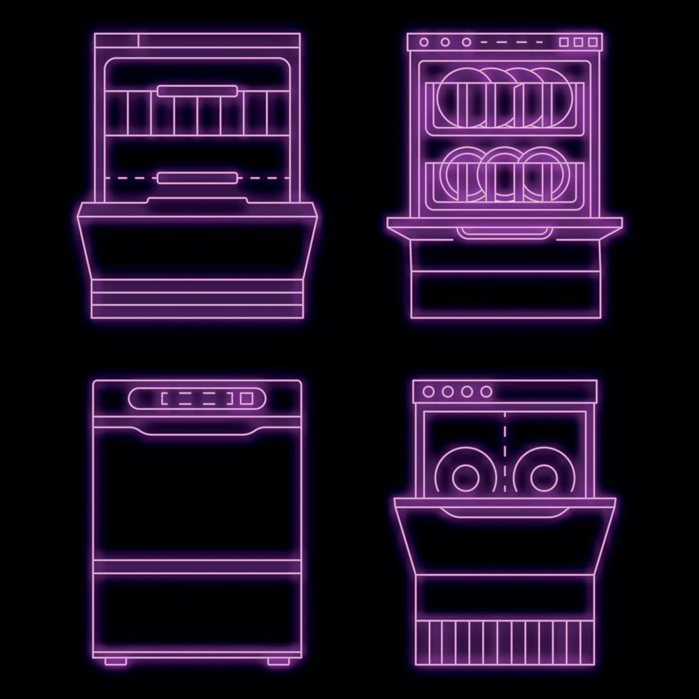 jeu d'icônes de lave-vaisselle machine vecteur néon