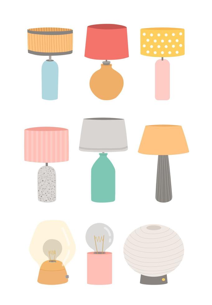 lampe de table set couleur simple design plat illustration vectorielle vecteur