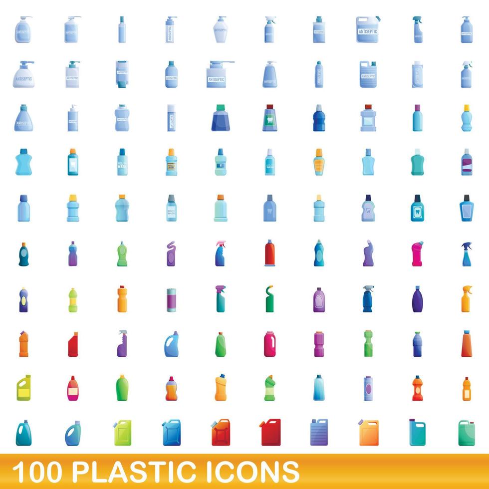 Ensemble de 100 icônes en plastique, style dessin animé vecteur