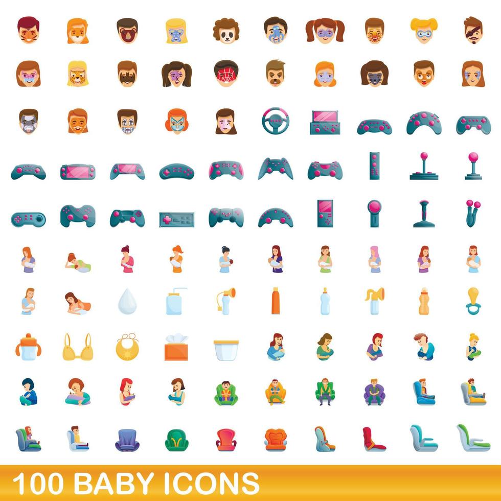 Ensemble de 100 icônes bébé, style dessin animé vecteur