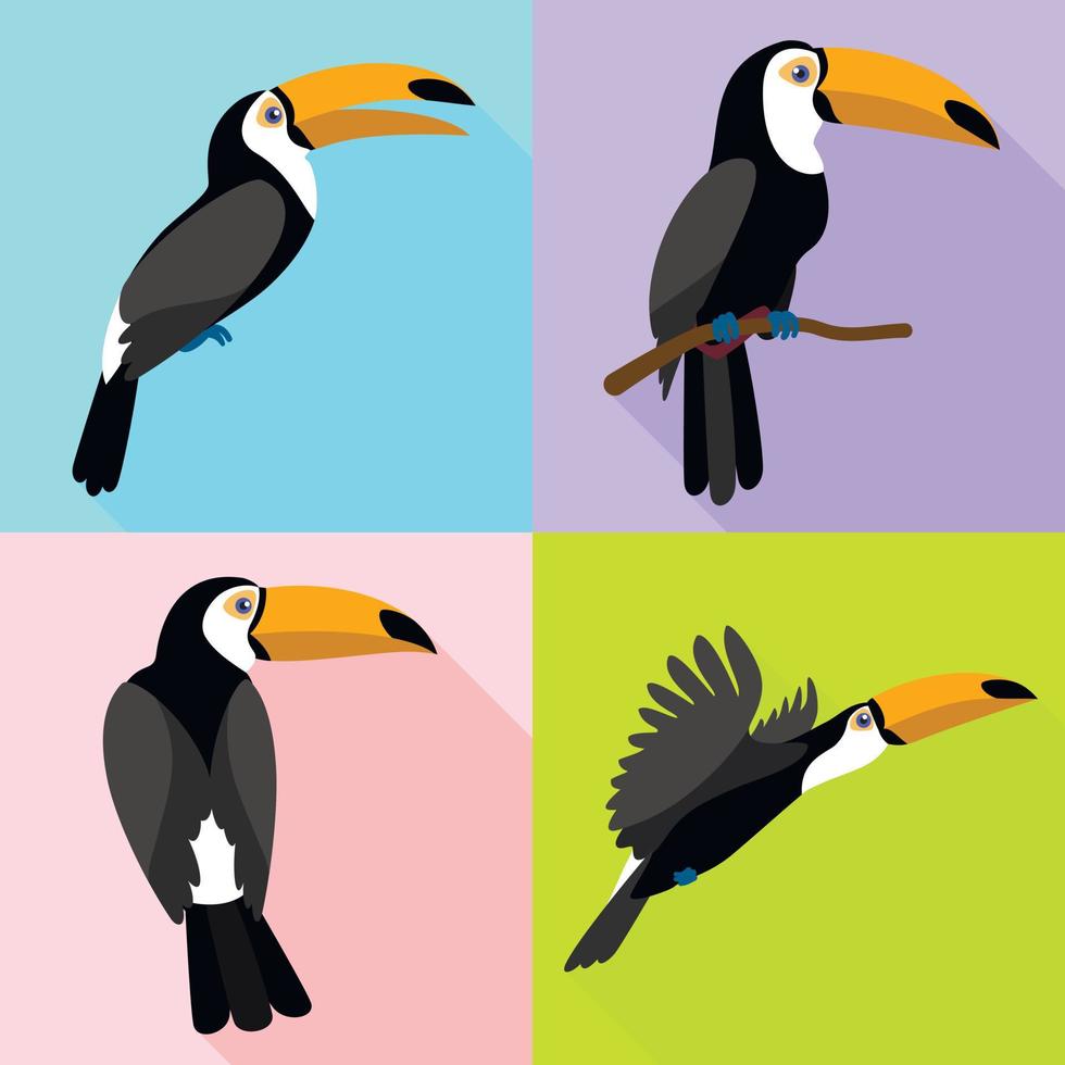 ensemble d'icônes toucan, style plat vecteur