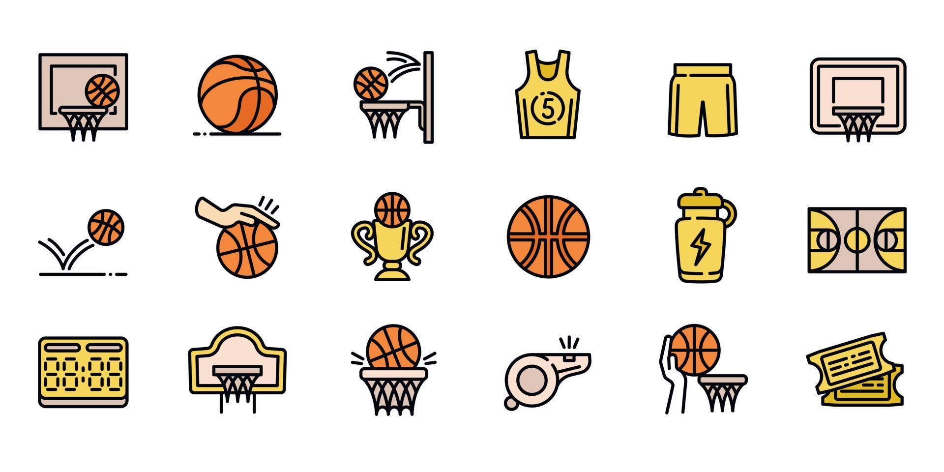 jeu d'icônes d'équipement de basket-ball, style de contour vecteur