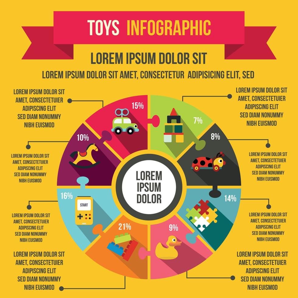 éléments infographiques de jouets, style plat vecteur