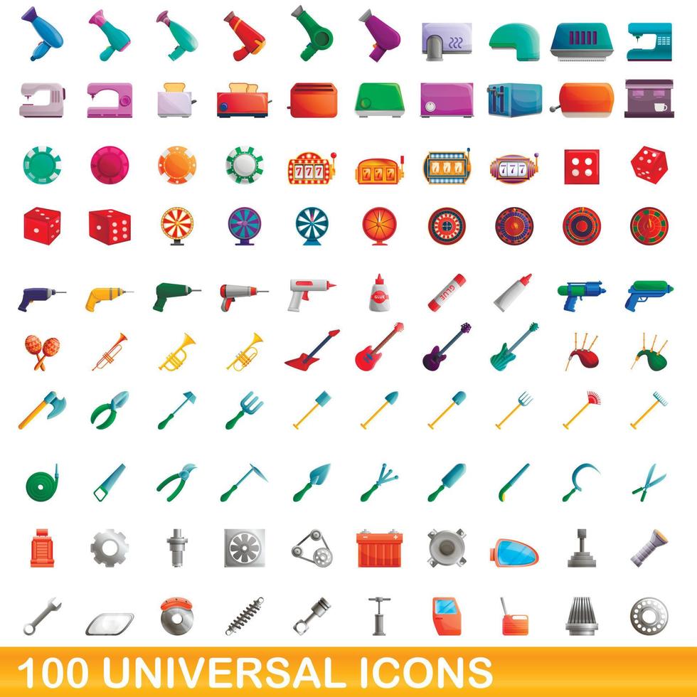 Ensemble de 100 icônes universelles, style dessin animé vecteur