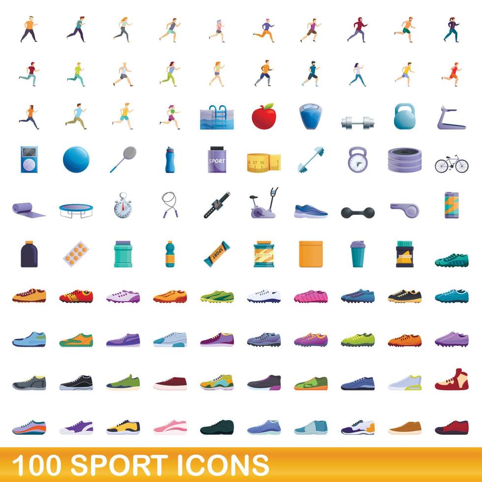 Ensemble de 100 icônes de sport, style cartoon vecteur